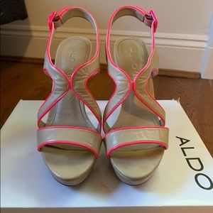 Aldo Bracker Neon Contrast Peep-Toe High Heels, 38 / 7.5